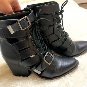 Black leather boots